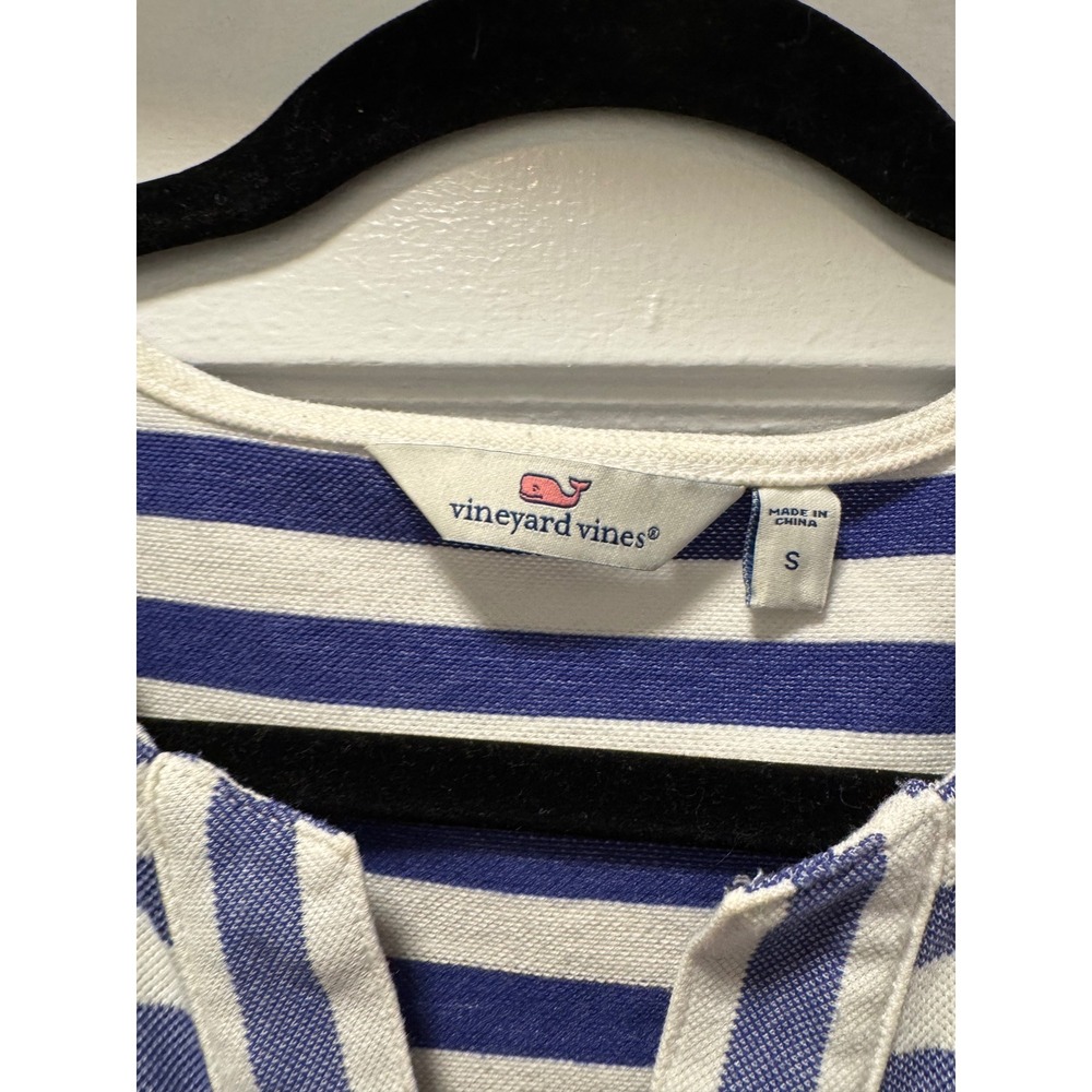 Vineyard Vines Womens Blue White Striped Pique Split Neck Shift Dress Size S - Picture 3 of 3